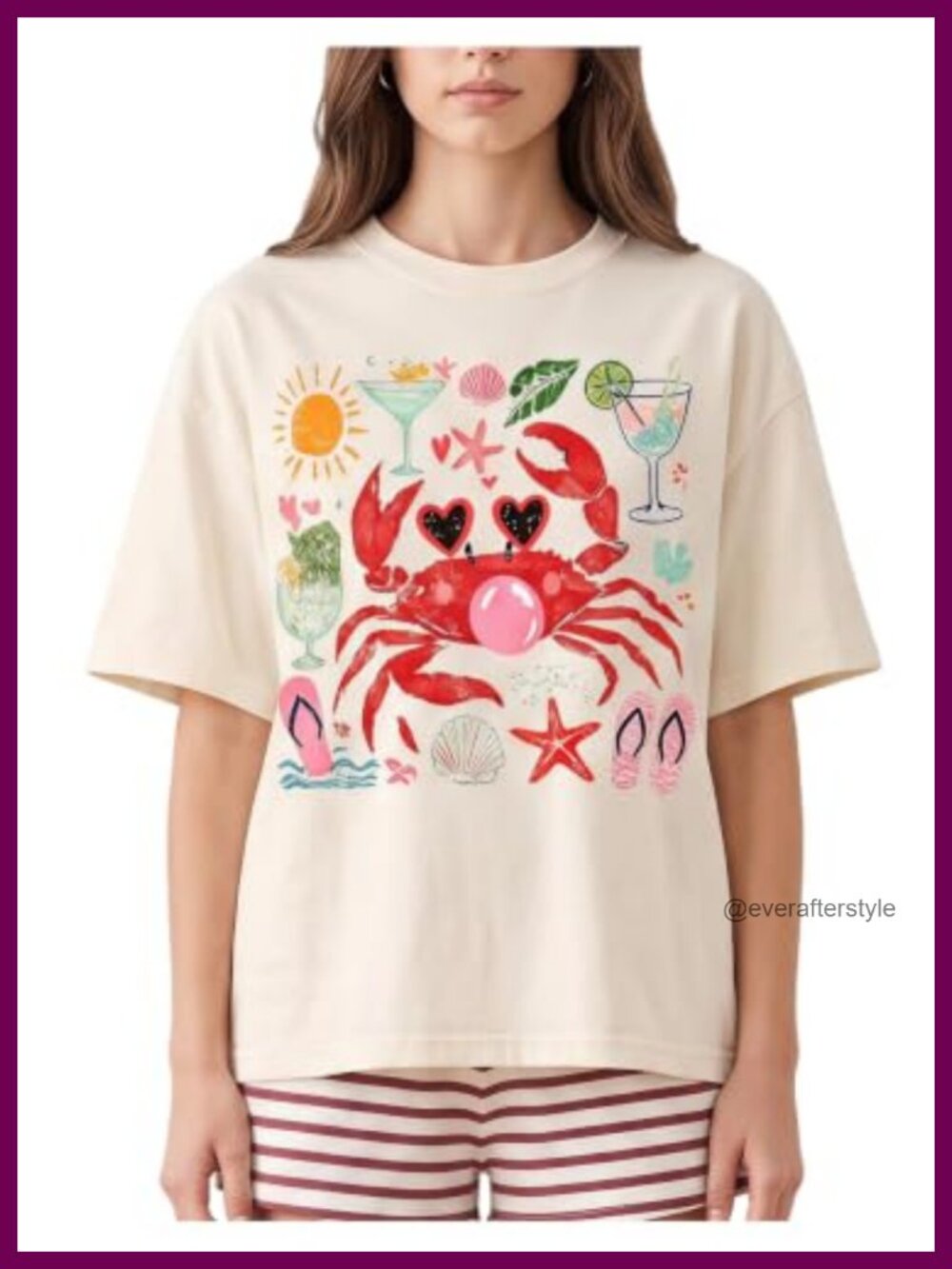 Oversized Graphic Tee Women's Crab Starfish Summer Casual Shirt